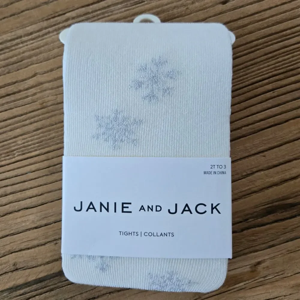 Janie and Jack Snowflake Cream White and Silver Tights New sz 2T to 3